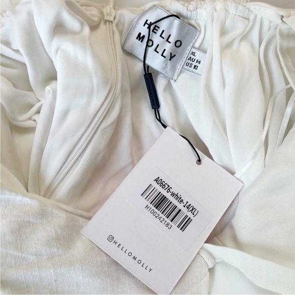 NWT Hello Molly Sunbeam Linen-Blend White Mini Dress Crisscross Back Corset - Picture 11 of 13